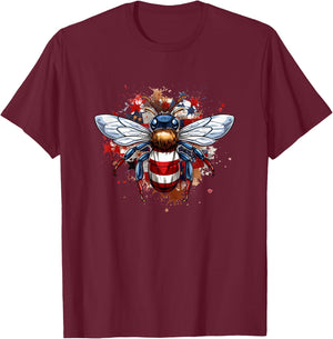 Veterans day, 4th of July patriotic bee usa flag T-Shirt - T-Shirt | Maroon
