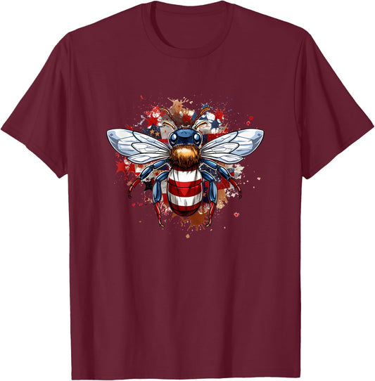Veterans day, 4th of July patriotic bee usa flag T-Shirt - T-Shirt | Maroon