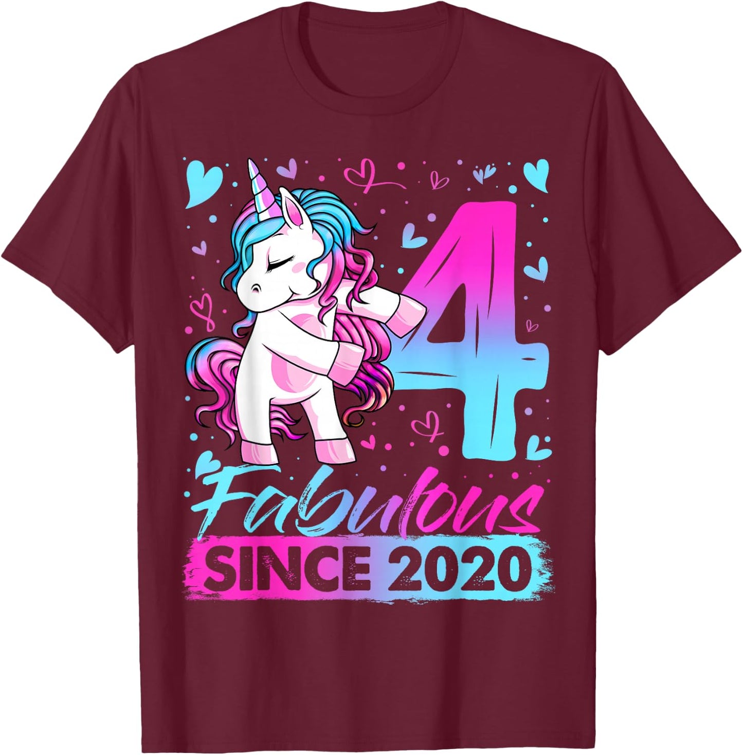 4 Years Old Flossing Unicorn Gifts 4th Birthday Girl Party T-Shirt - T-Shirt | Maroon