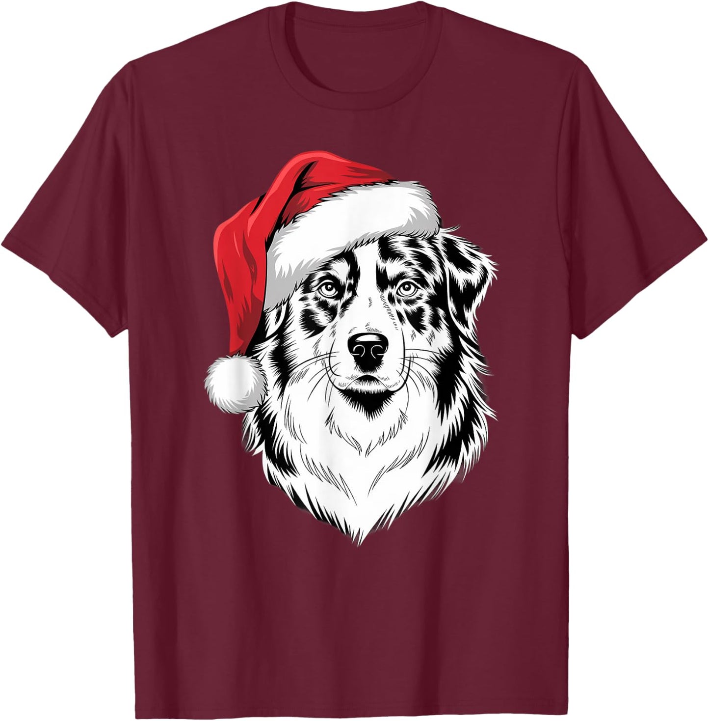 Joyful Aussie Santa Dog on Australian Shepherd Christmas Women Kids T-Shirt - T-Shirt | Maroon