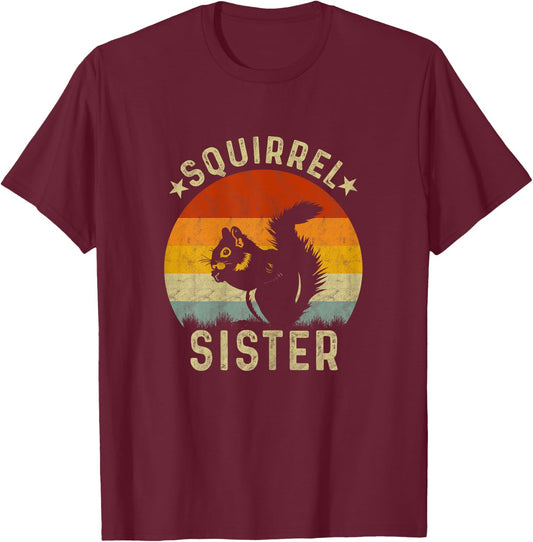 Vintage Squirrel Graphic for Squirrel Lover Sister Retro T-Shirt - T-Shirt | Maroon