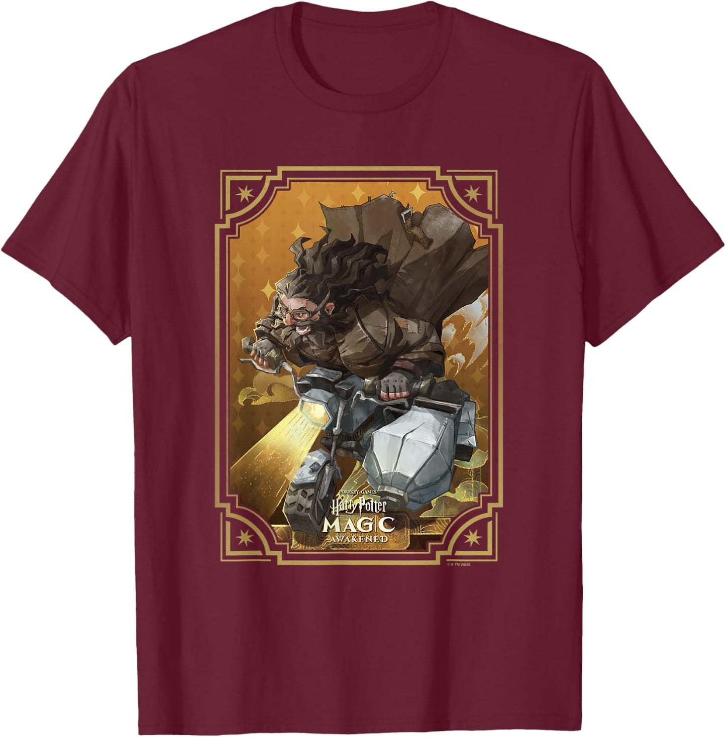 Harry Potter: Magic Awakened Hagrid Motorbike Framed Card T-Shirt - T-Shirt | Maroon