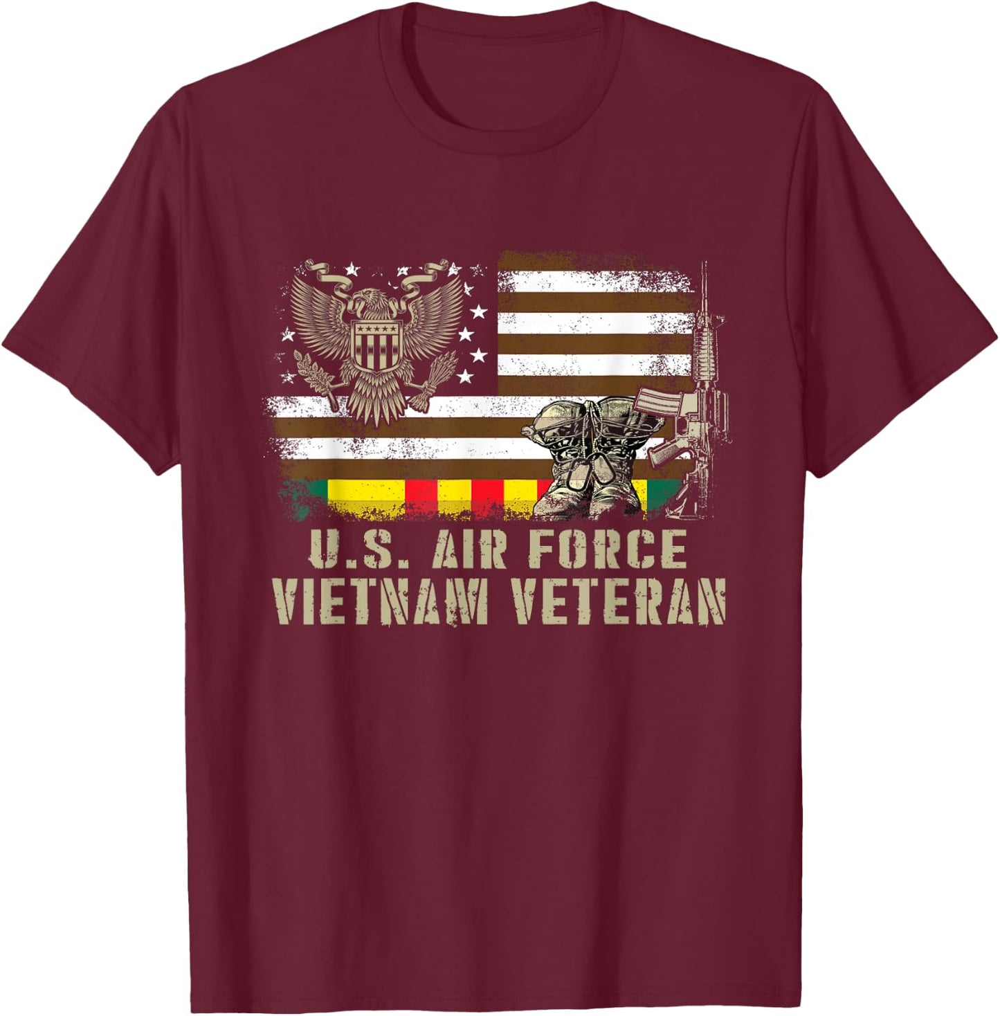 Vintage American Flag Proud U.S. Air Force Vietnam Veteran T-Shirt - T-Shirt | Maroon