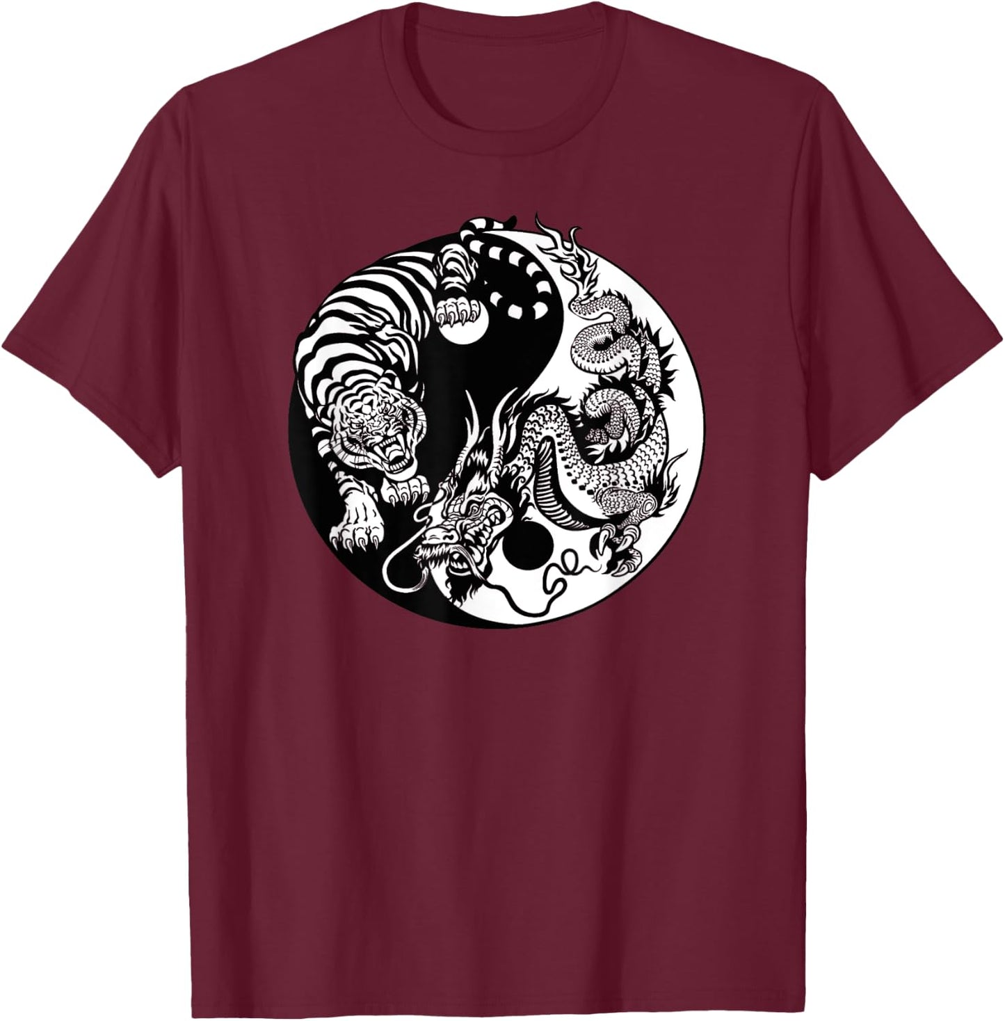 Yin Yang Dragon Tiger T-Shirt - T-Shirt | Maroon