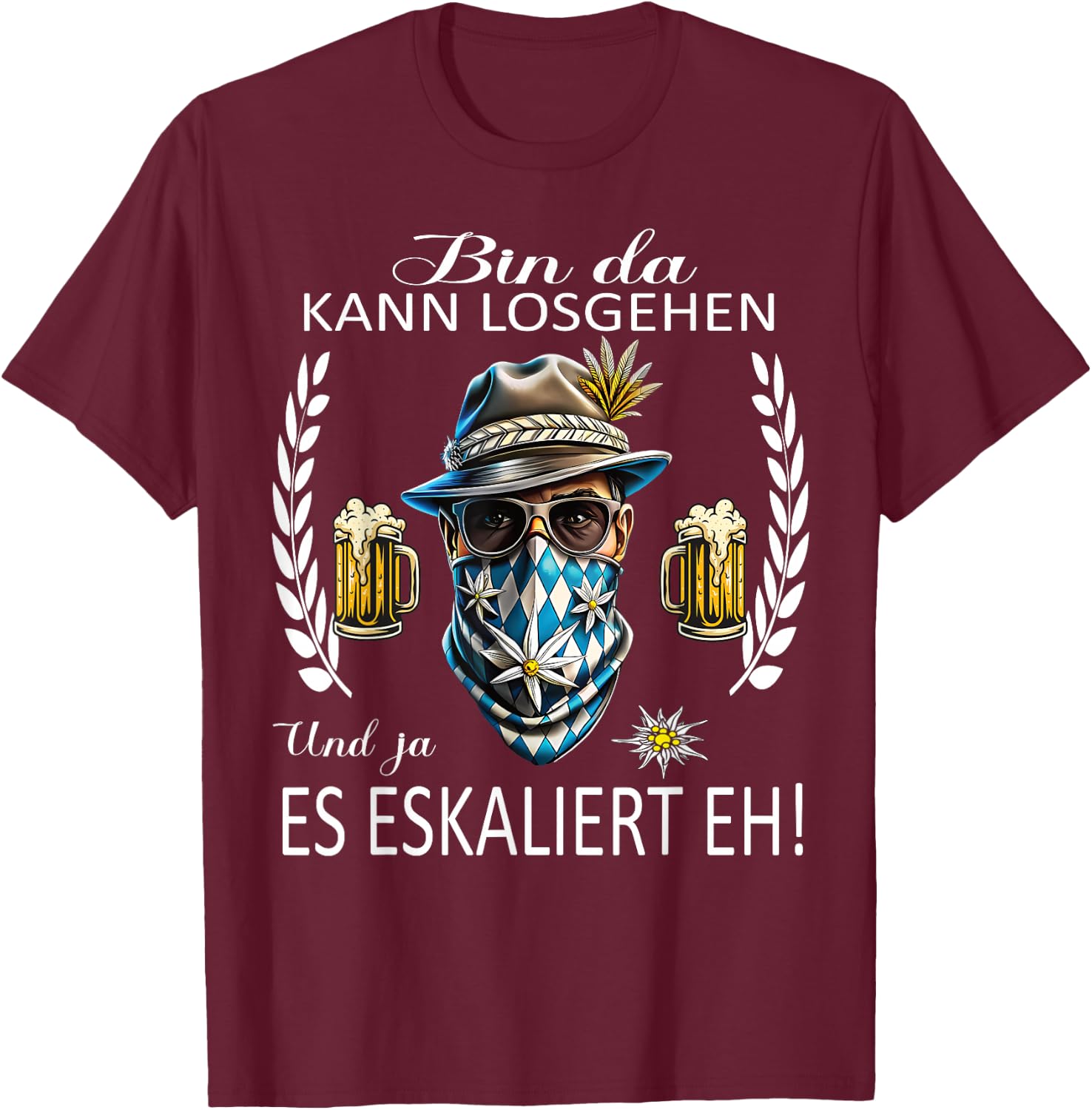 Grantler Trachten Herren Tracht Lausbua passend Oktoberfest T-Shirt - T-Shirt | Maroon