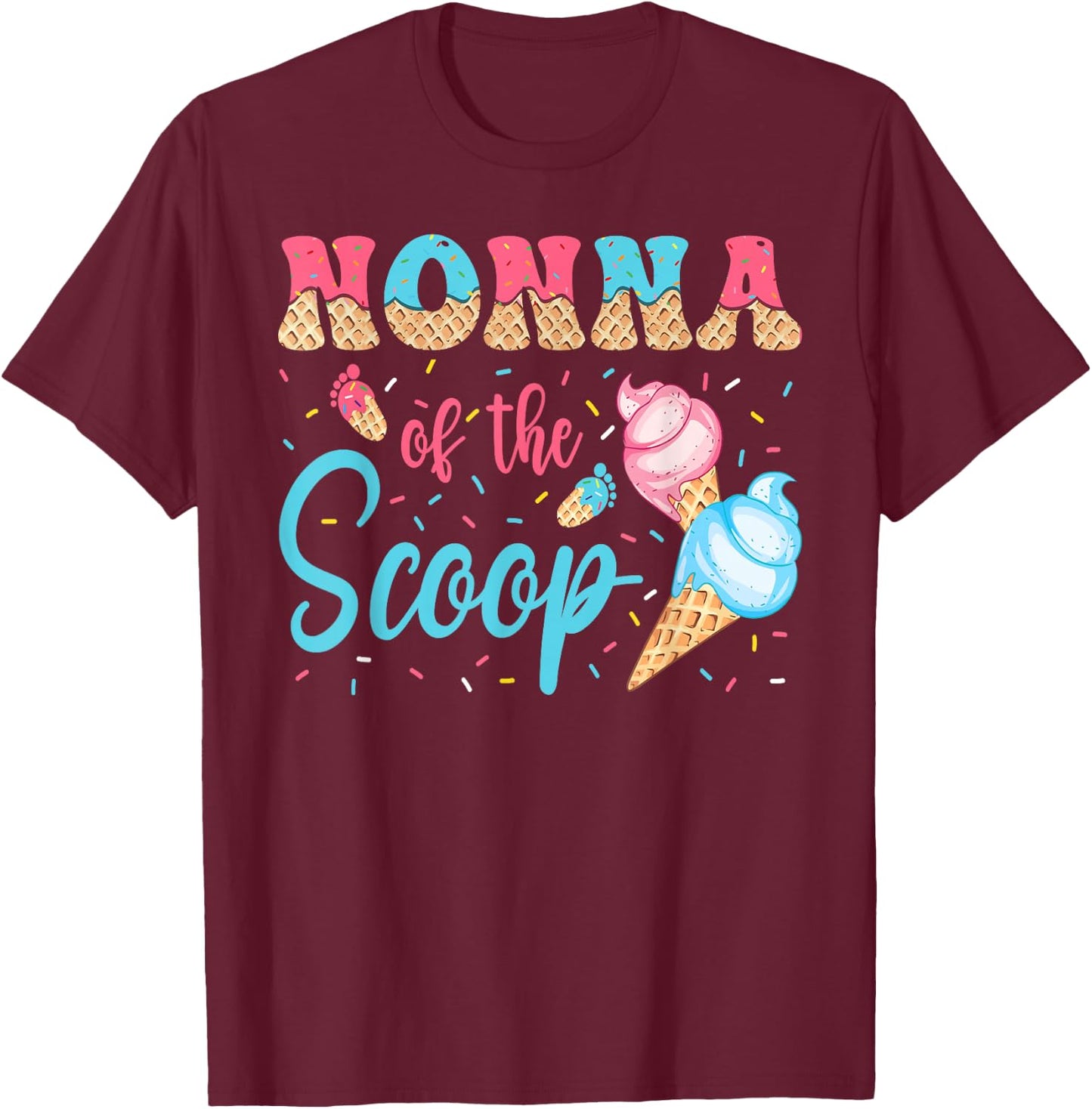Nonna Of The Scoop Ice Cream Gender Reveal Baby Shower T-Shirt - T-Shirt | Maroon