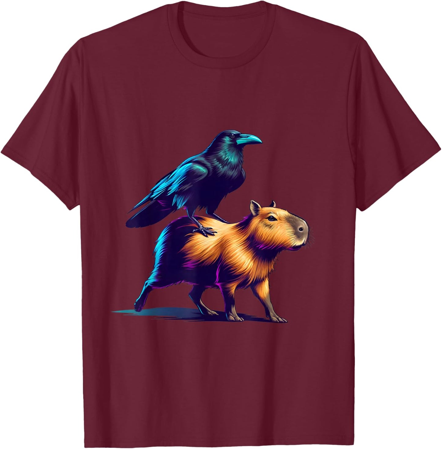 Funny Raven Capybara Graphic Crow Lover Men Women Girls Boys T-Shirt - T-Shirt | Maroon