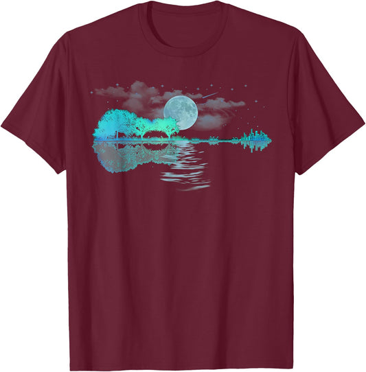 Guitar Lake Reflections Love Musician, Acoustic Guitar T-Shirt - T-Shirt | Maroon