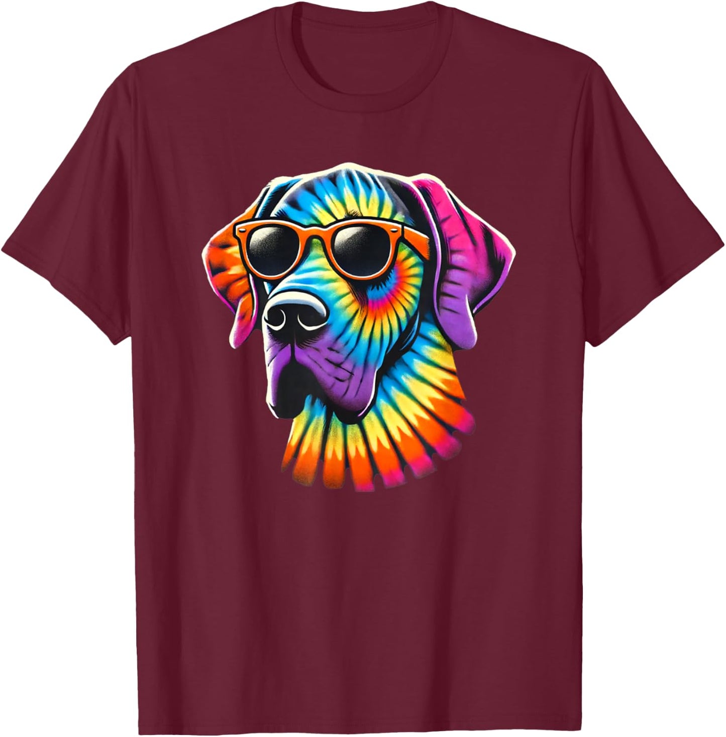 Tie Dye Art Sunglasses Great Dane Mastiff Great Danes T-Shirt - T-Shirt | Maroon