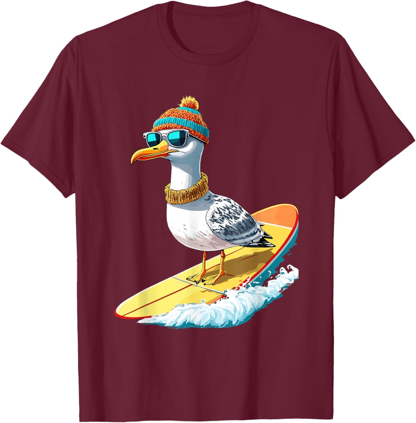 Seagull Surf Surf Sea Holiday Cool , Black, S T-Shirt - T-Shirt | Maroon