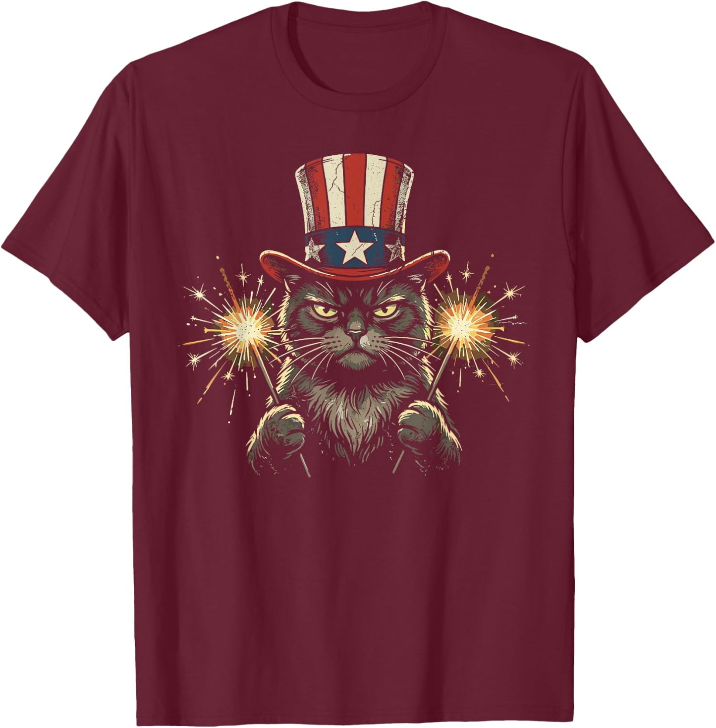 USA Black Cat 4th of July T-Shirt - T-Shirt | Maroon