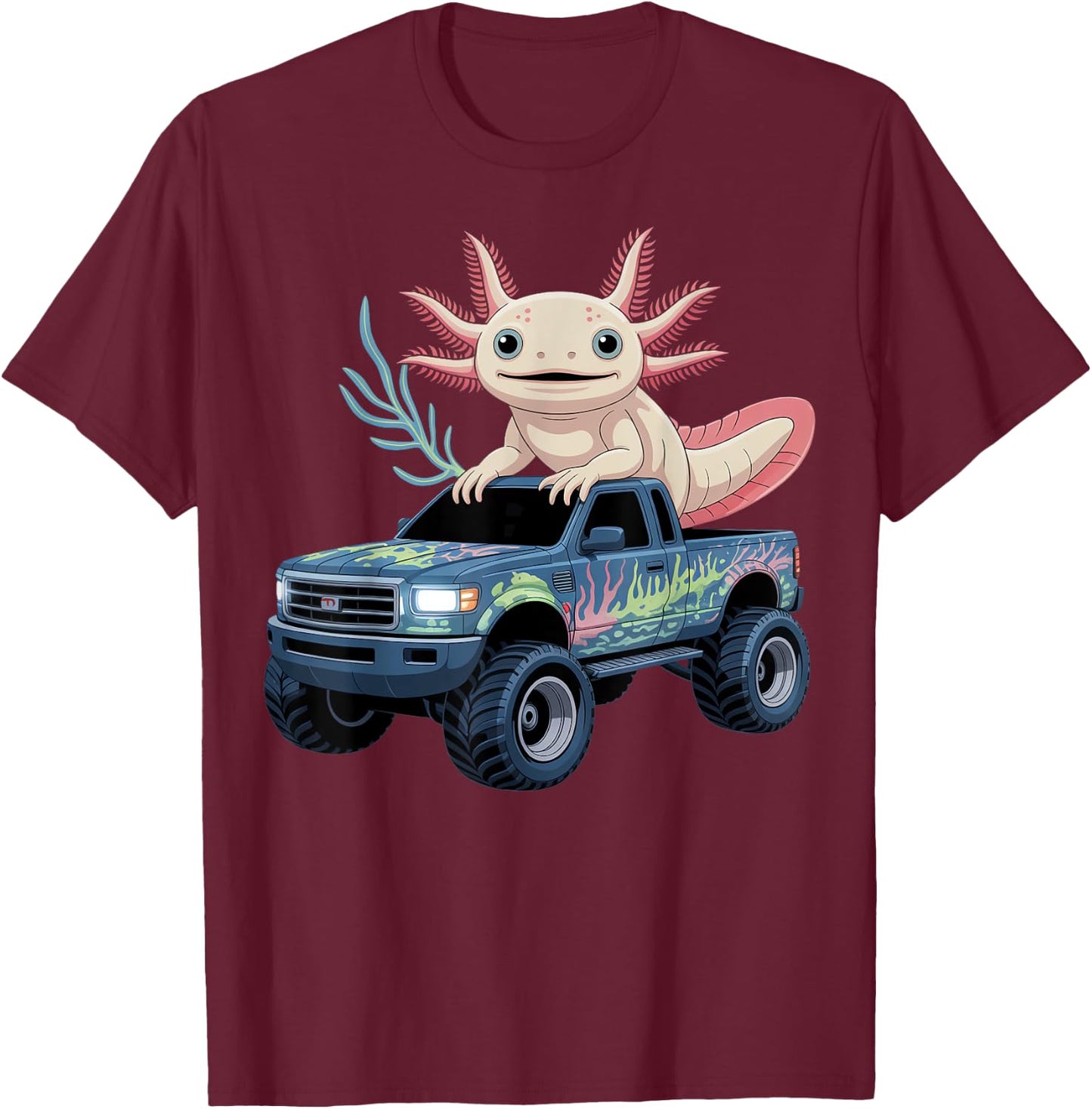Monster Truck With Axolotl Design T-Shirt - T-Shirt | Maroon