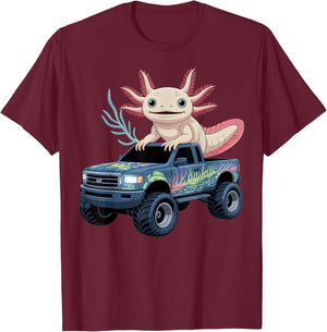 Monster Truck With Axolotl Design T-Shirt - T-Shirt | Maroon