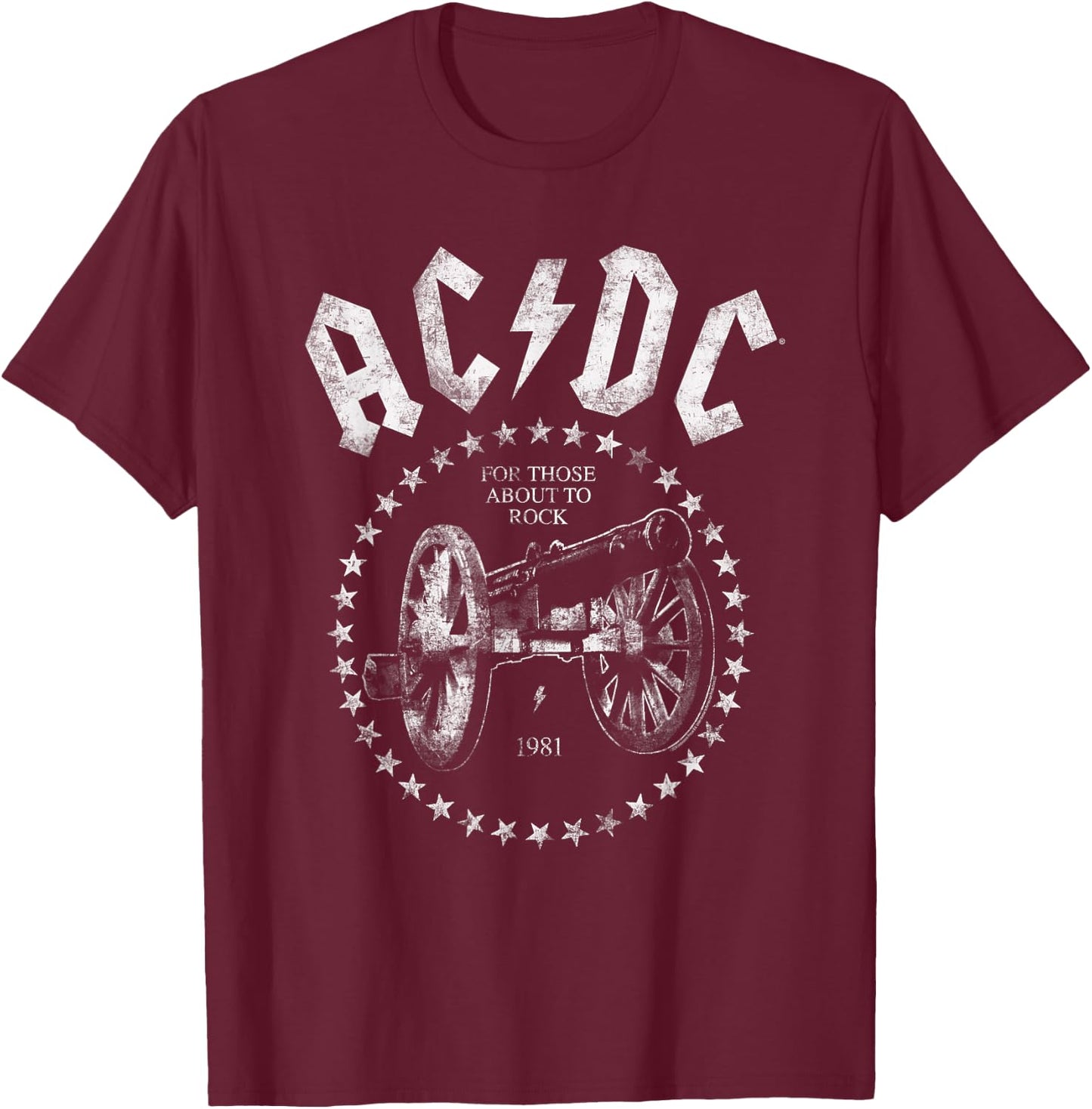 AC/DC For Those About To Rock 1981 Distressed Cannon T-Shirt - T-Shirt | Maroon