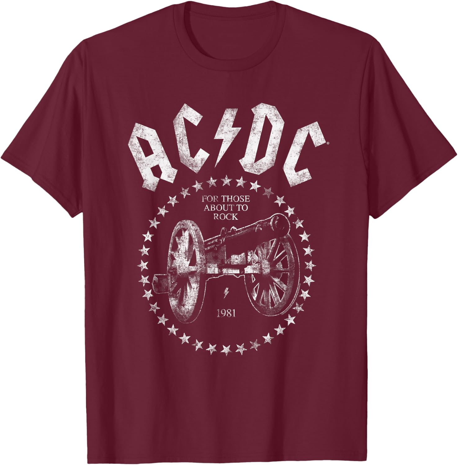 AC/DC For Those About To Rock 1981 Distressed Cannon T-Shirt - T-Shirt | Maroon
