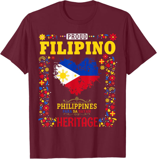Filipino Heritage Flag - Kids Outfit Idea - Philippines Flag T-Shirt - T-Shirt | Maroon