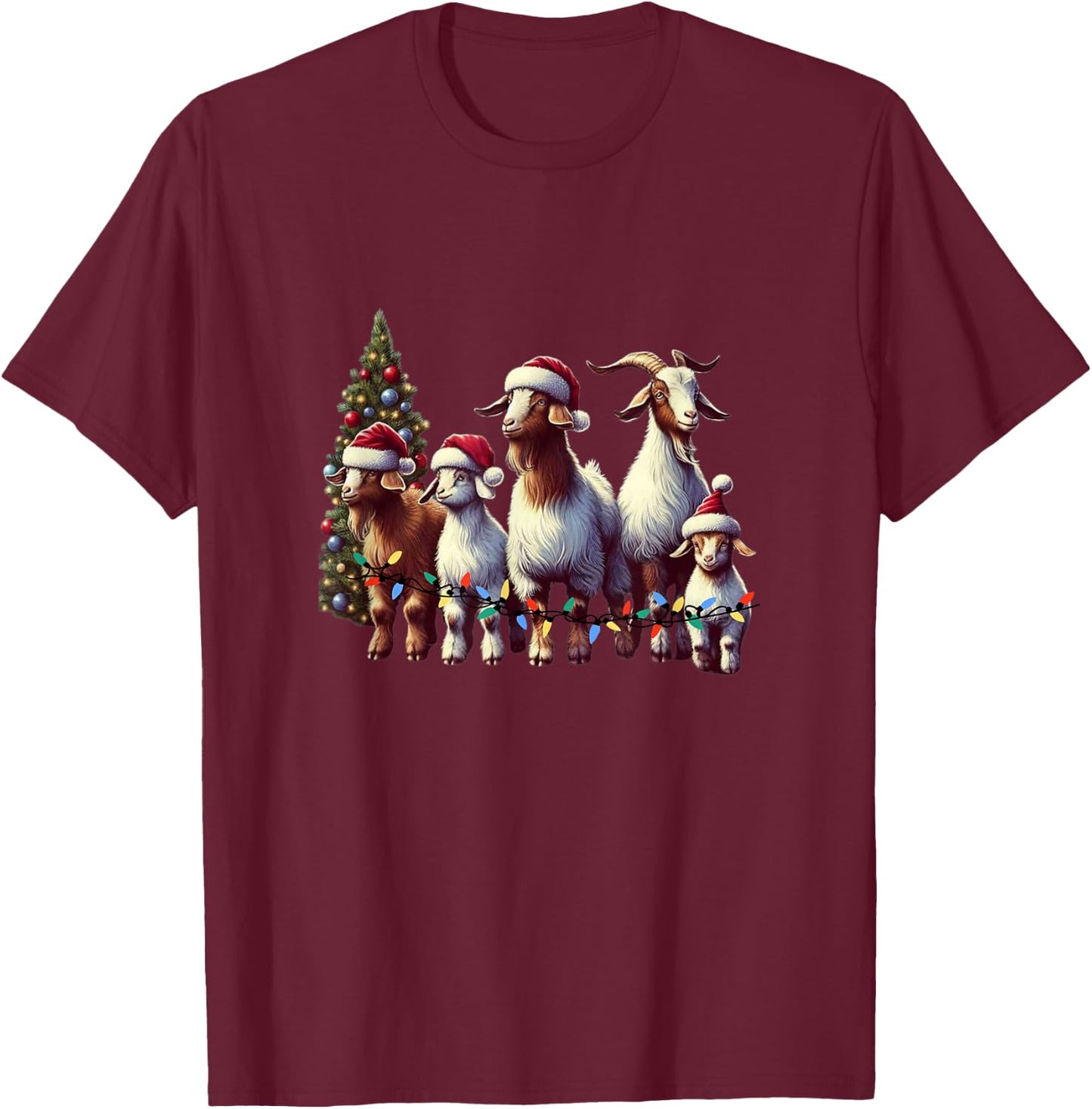 Christmas Goat with Santa Hat Goats Christmas Farmer T-Shirt - T-Shirt | Maroon