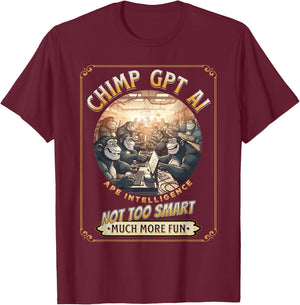 Chimp GPT AI Funny Chimpanzee Ape Intelligence pun T-Shirt - T-Shirt | Maroon