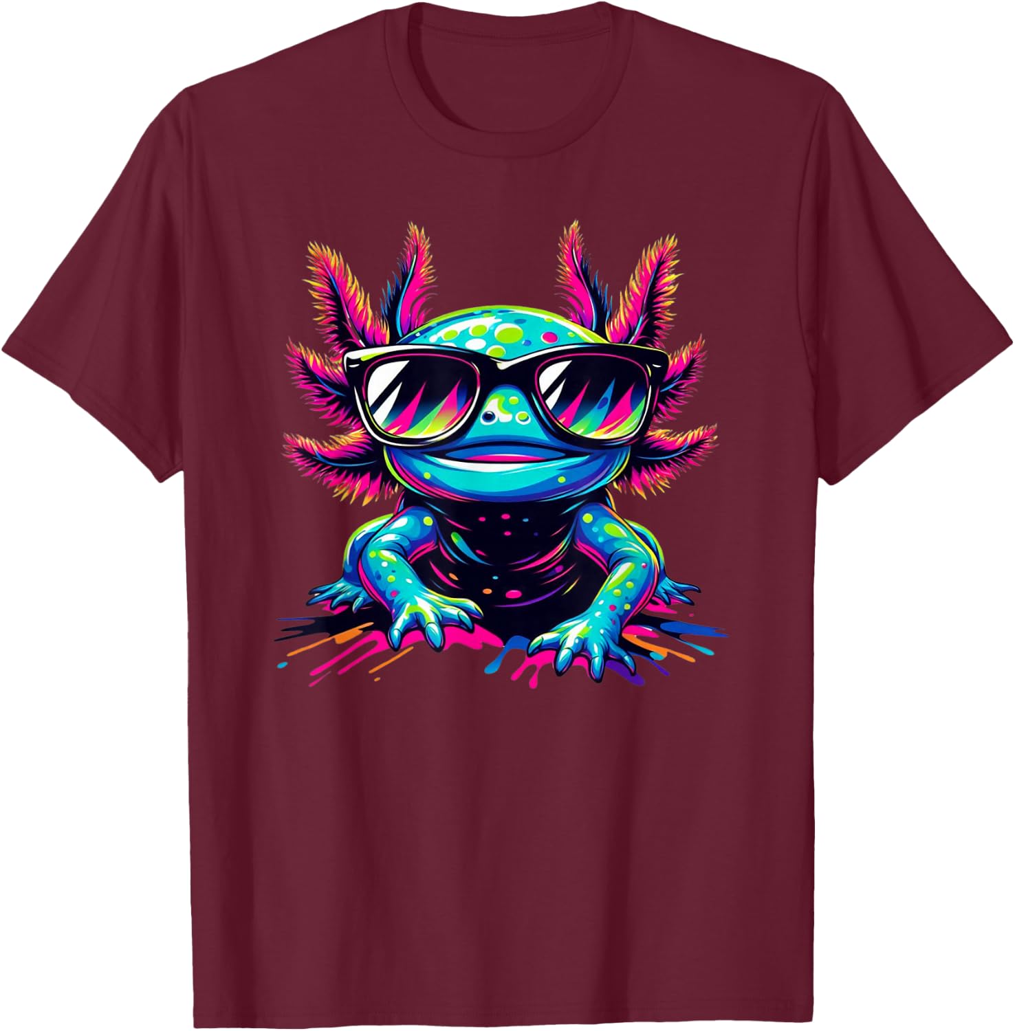 Cooles Axolotl mit Sonnenbrille buntes Motiv Axolotl T-Shirt - T-Shirt | Maroon