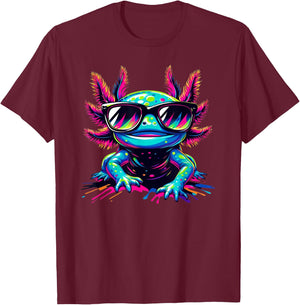 Cooles Axolotl mit Sonnenbrille buntes Motiv Axolotl T-Shirt - T-Shirt | Maroon