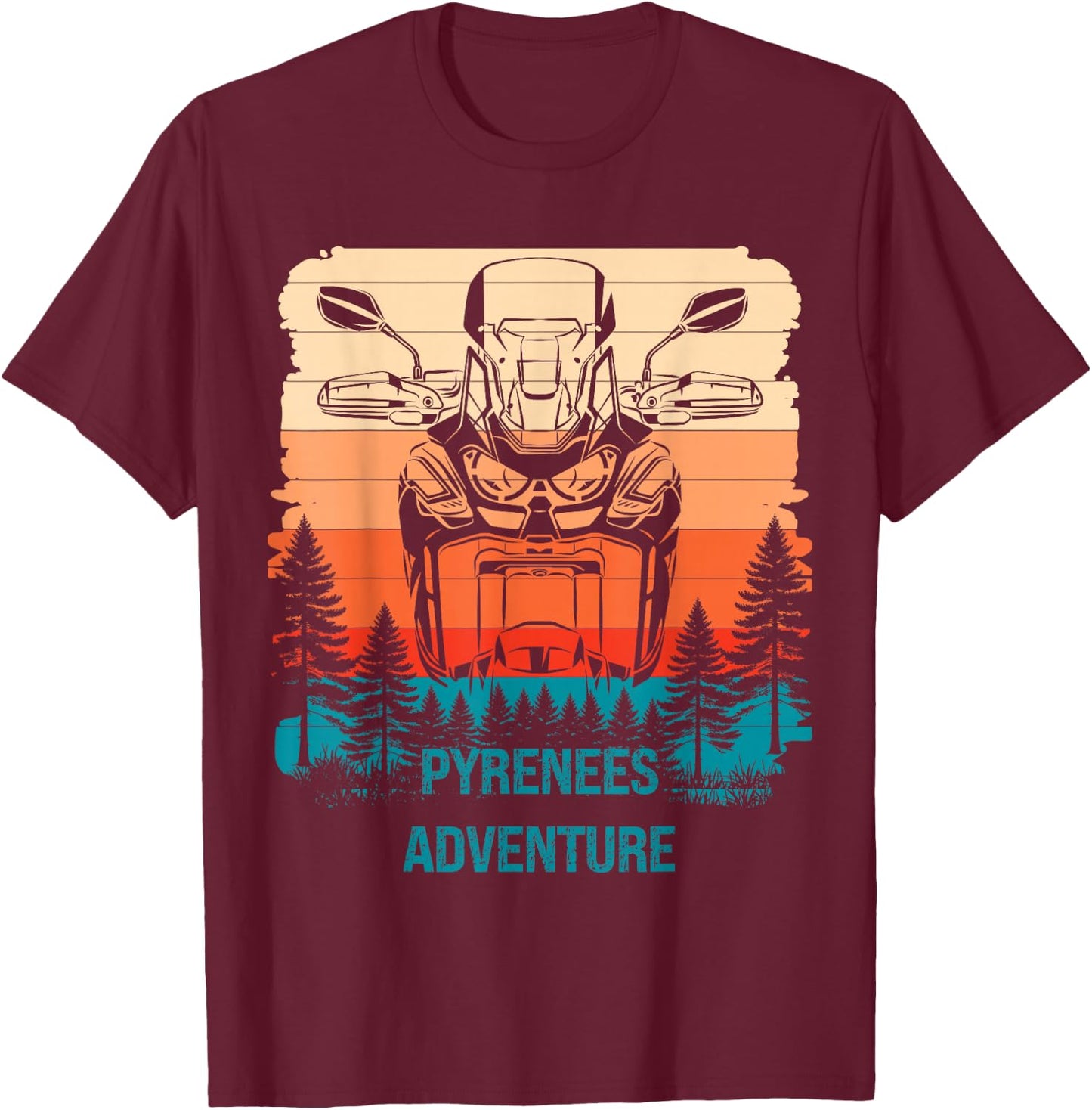 Pyrenees Twin Adventure Rider CRF Edition Biker Travel Retro , Black, S T-Shirt - T-Shirt | Maroon