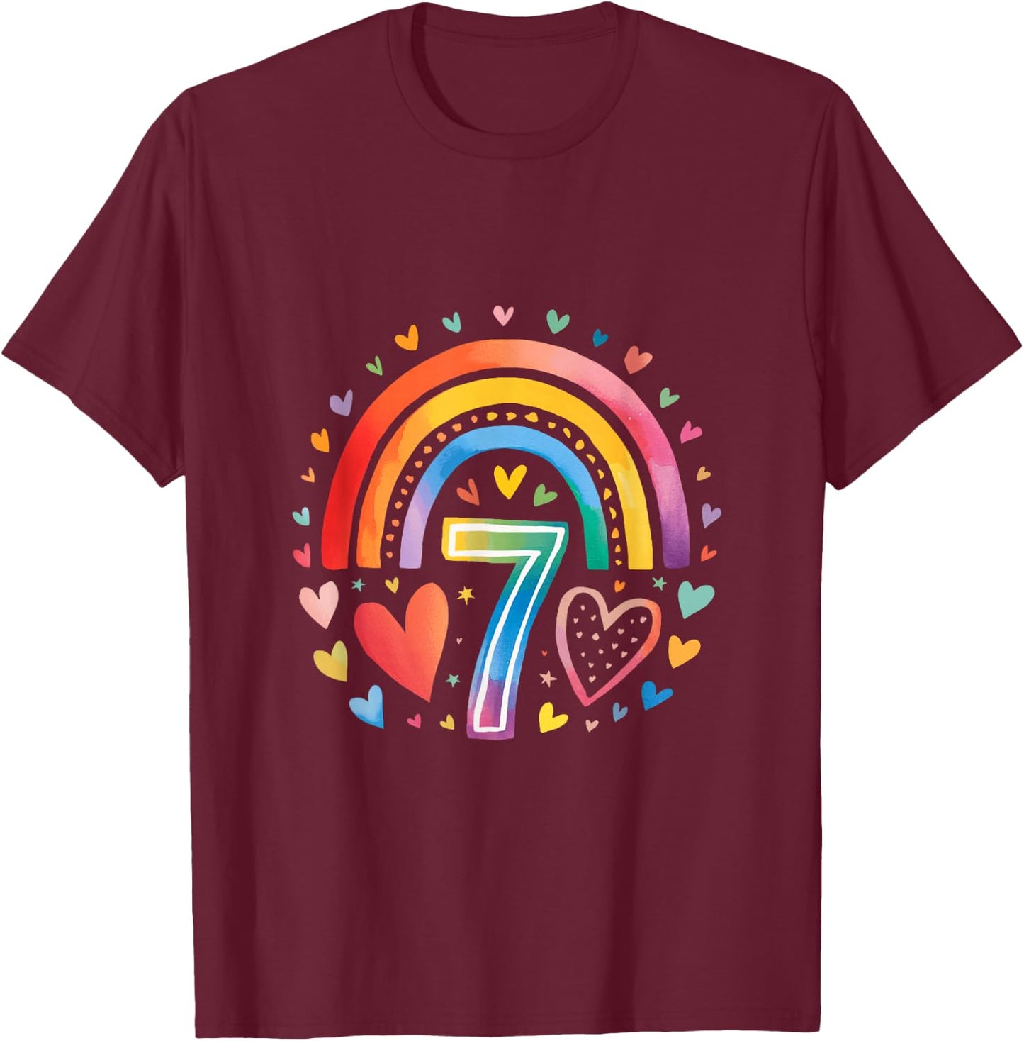 J'ai Déjà 7 Ans - Design Anniversaire Arc-en-ciel Pour Fille T-Shirt - T-Shirt | Maroon