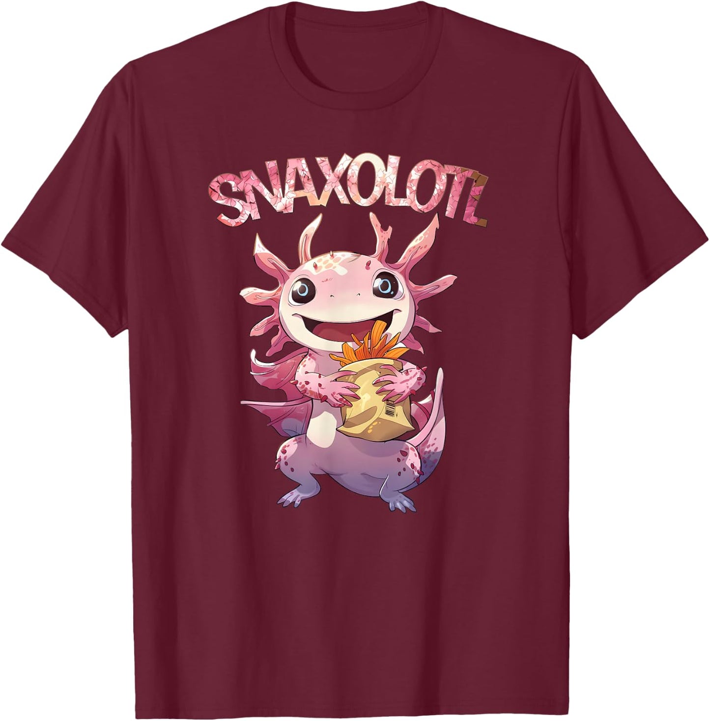 Cute Axolotl Salamander Lover Snaxolotl Axolotl Snacks T-Shirt - T-Shirt | Maroon