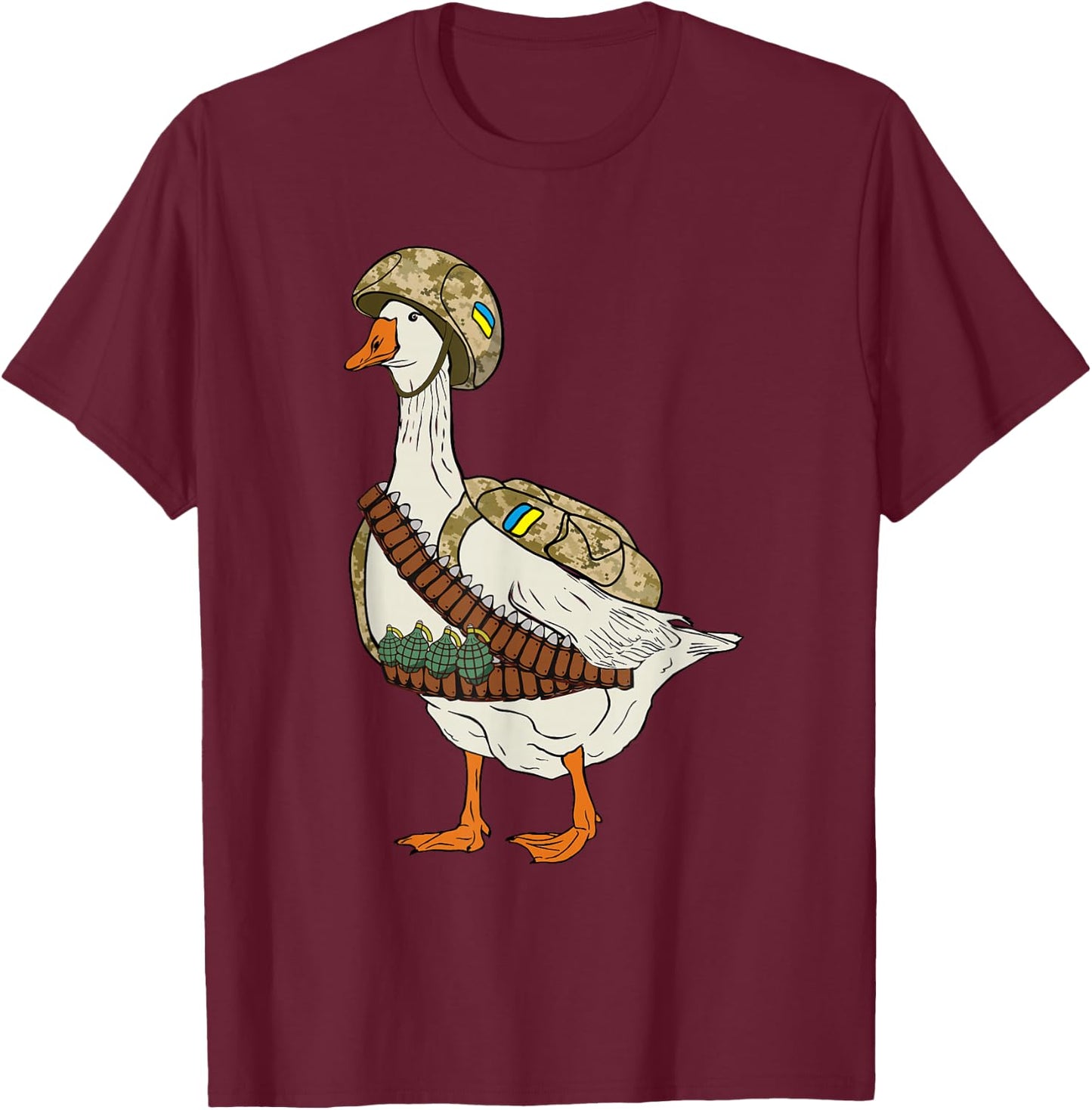 Ukrainian military goose combat solder funny Russian joke T-Shirt - T-Shirt | Maroon