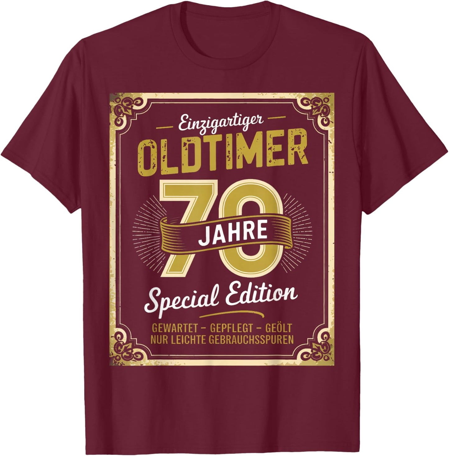 70th Birthday Man Woman 70 Years 1954 Decorative Funny Gift , black T-Shirt - T-Shirt | Maroon