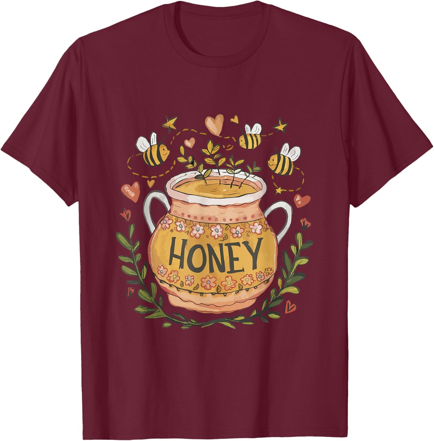 Folk Art Inspired Honeypot Beekeeper Beekeeping Honey Cute T-Shirt - T-Shirt | Maroon