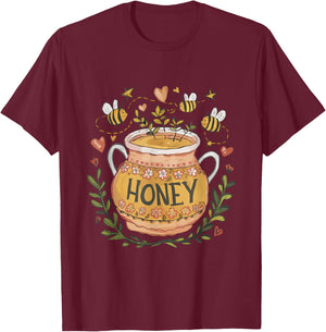 Folk Art Inspired Honeypot Beekeeper Beekeeping Honey Cute T-Shirt - T-Shirt | Maroon