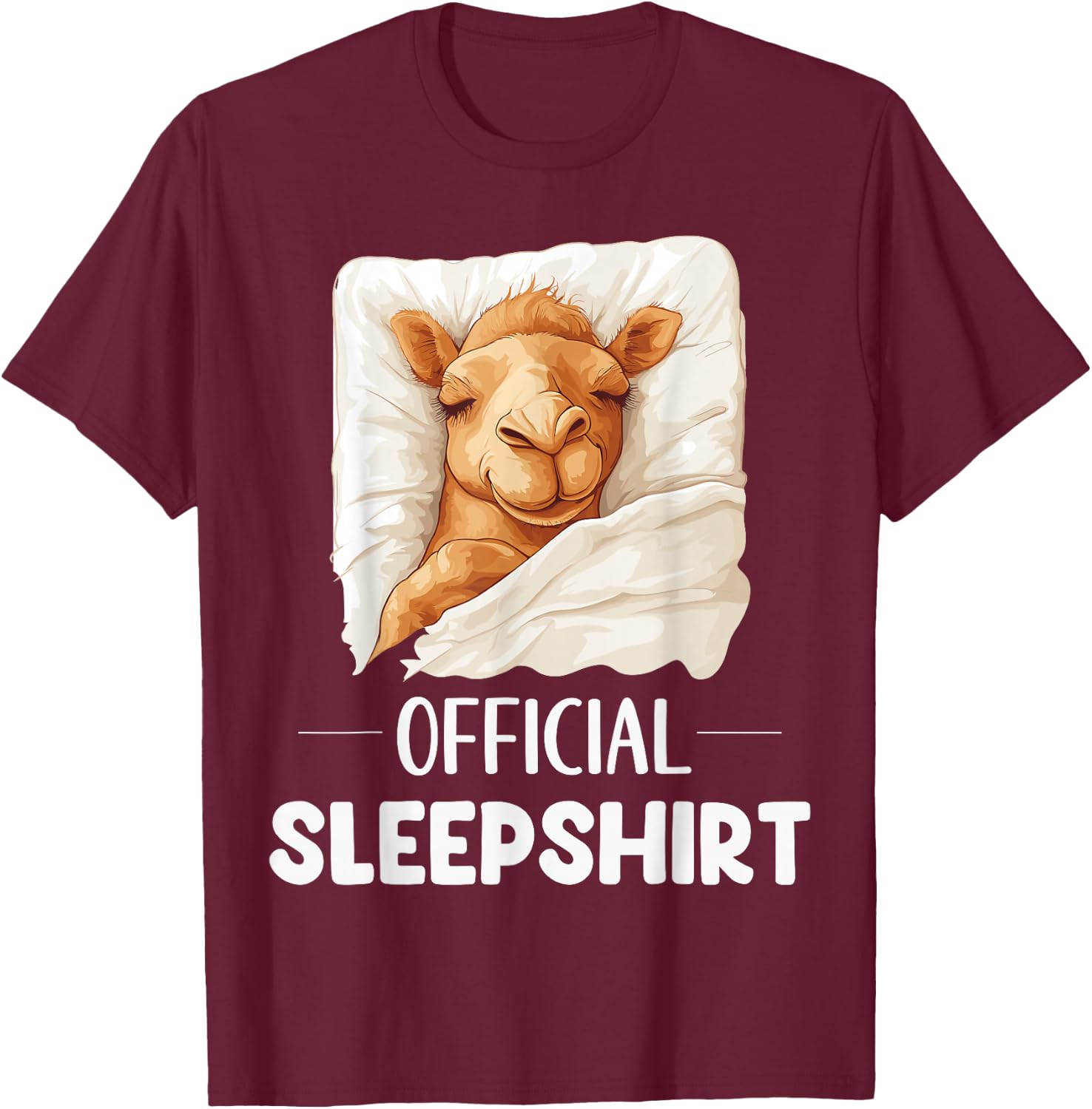 Official Sleepshirt Cute Sleeping Camel Animal Lovers Pajama T-Shirt - T-Shirt | Maroon