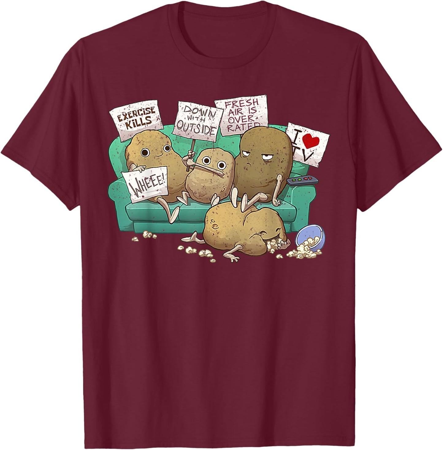 Vintage Couch Potato Club T-Shirt - T-Shirt | Maroon
