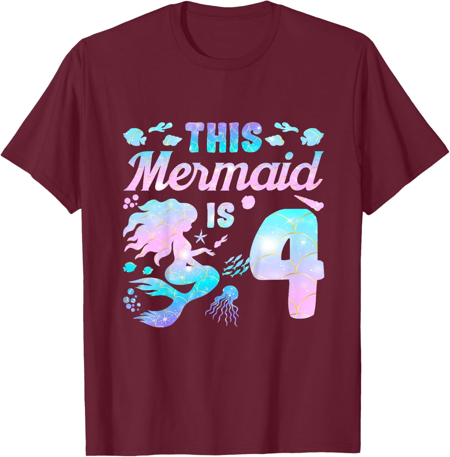 Kids This Mermaid is 4 Birthday Girls Mermaid T-Shirt - T-Shirt | Maroon