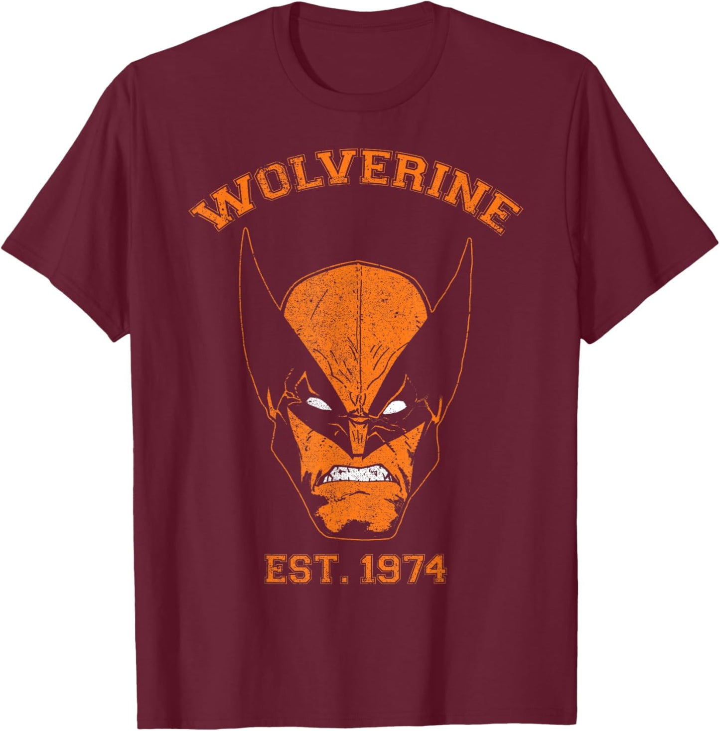 Marvel X-Men Wolverine Orange Collegiate Vintage T-Shirt - T-Shirt | Maroon