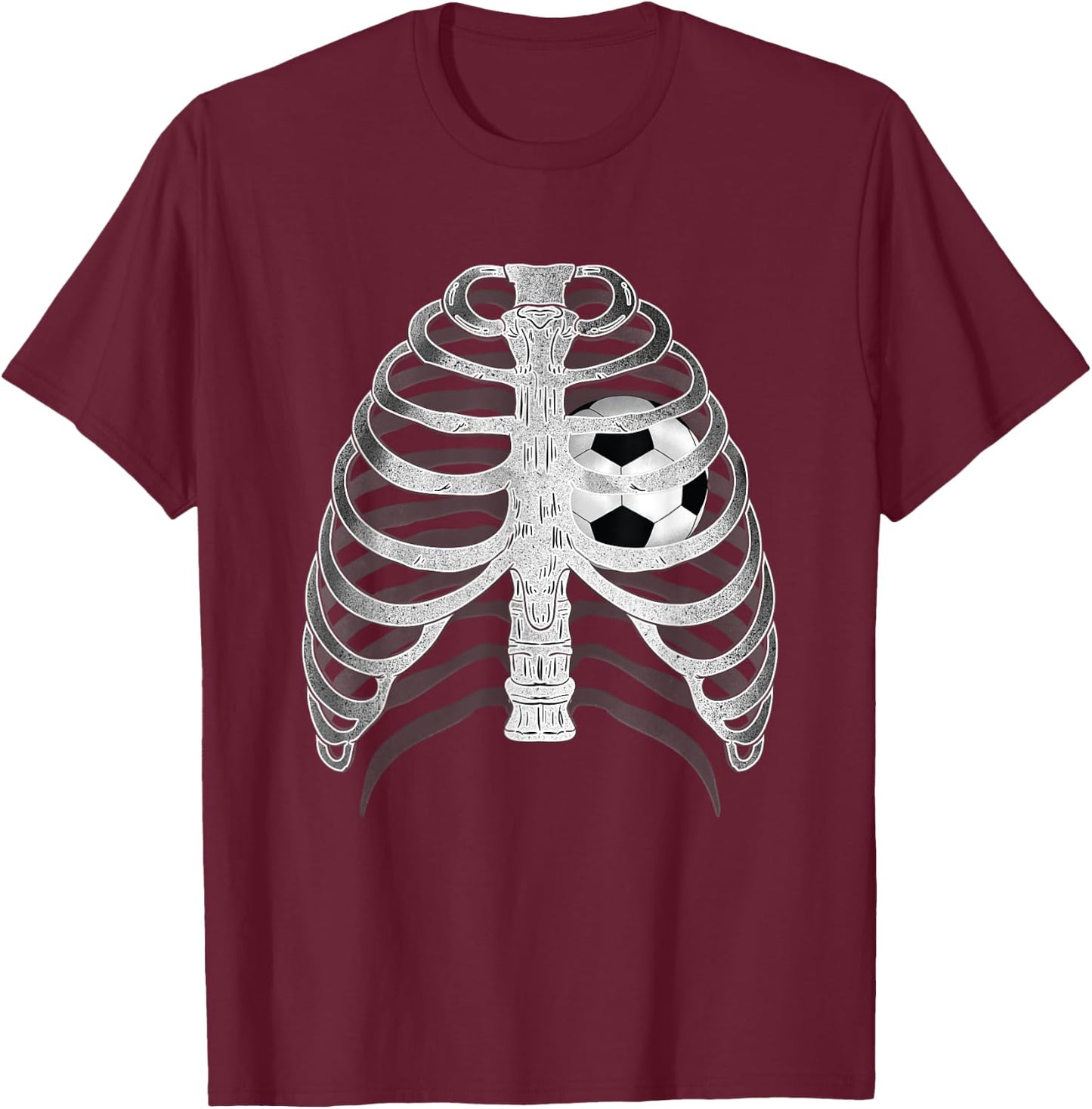 Skeleton X-ray Ribcage Soccer Ball Heart Halloween T-Shirt - T-Shirt | Maroon