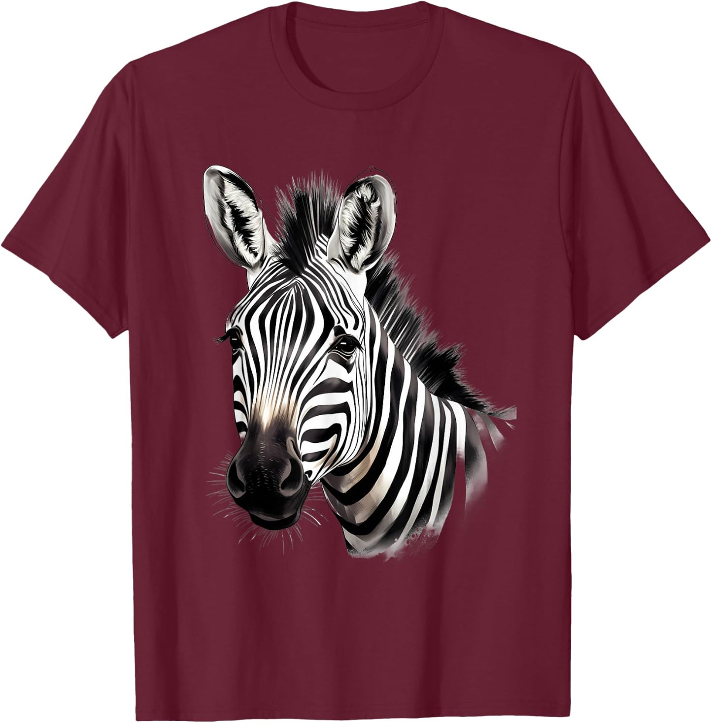 Zebra Portrait Drawing Wildlife Animal Print Nature Motif T-Shirt - T-Shirt | Maroon