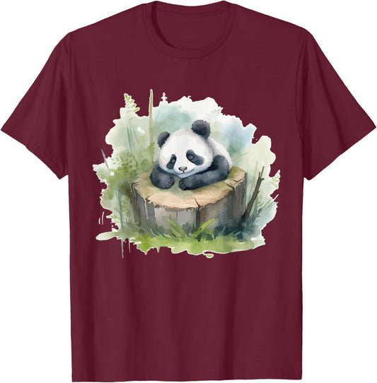 Watercolor Panda T-Shirt - T-Shirt | Maroon