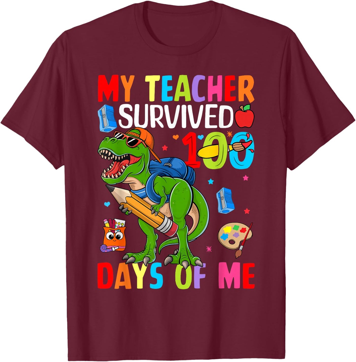 100 Days of School Shirt Boys Girls Kids 100th Day Teacher T-Shirt - T-Shirt | Maroon