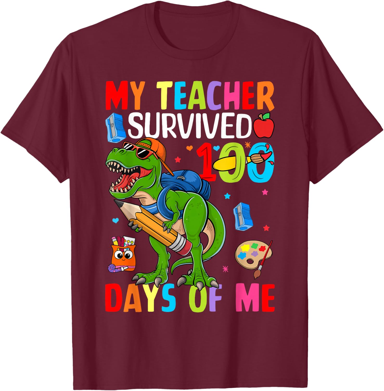 100 Days of School Shirt Boys Girls Kids 100th Day Teacher T-Shirt - T-Shirt | Maroon