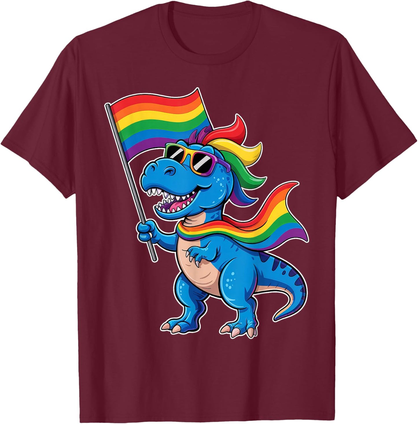 Dinosaur Gay Pride LGBT Rainbow Flag LGBTQ Allysaurus T-Shirt - T-Shirt | Maroon