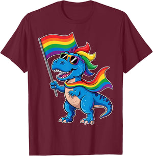 Dinosaur Gay Pride LGBT Rainbow Flag LGBTQ Allysaurus T-Shirt - T-Shirt | Maroon
