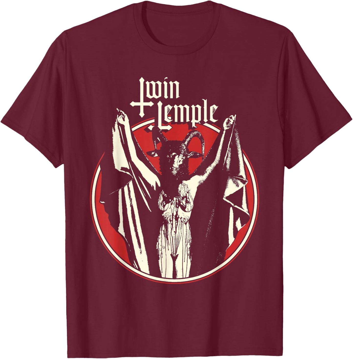 Twin Temple Official Baphomette - -Adults, Black, Small, Short Sleeve T-Shirt - T-Shirt | Maroon