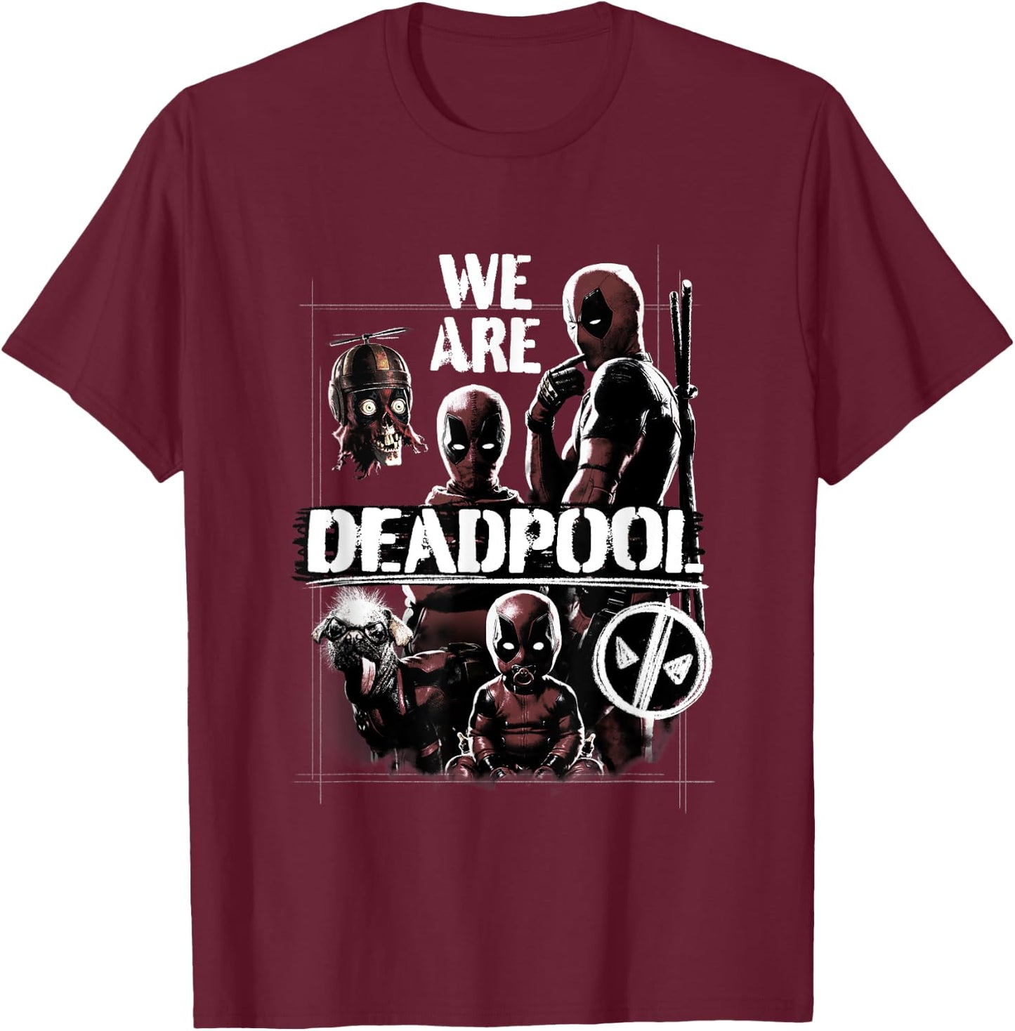 Marvel Deadpool & Wolverine We Are Deadpool Group Shot , Black, S T-Shirt - T-Shirt | Maroon