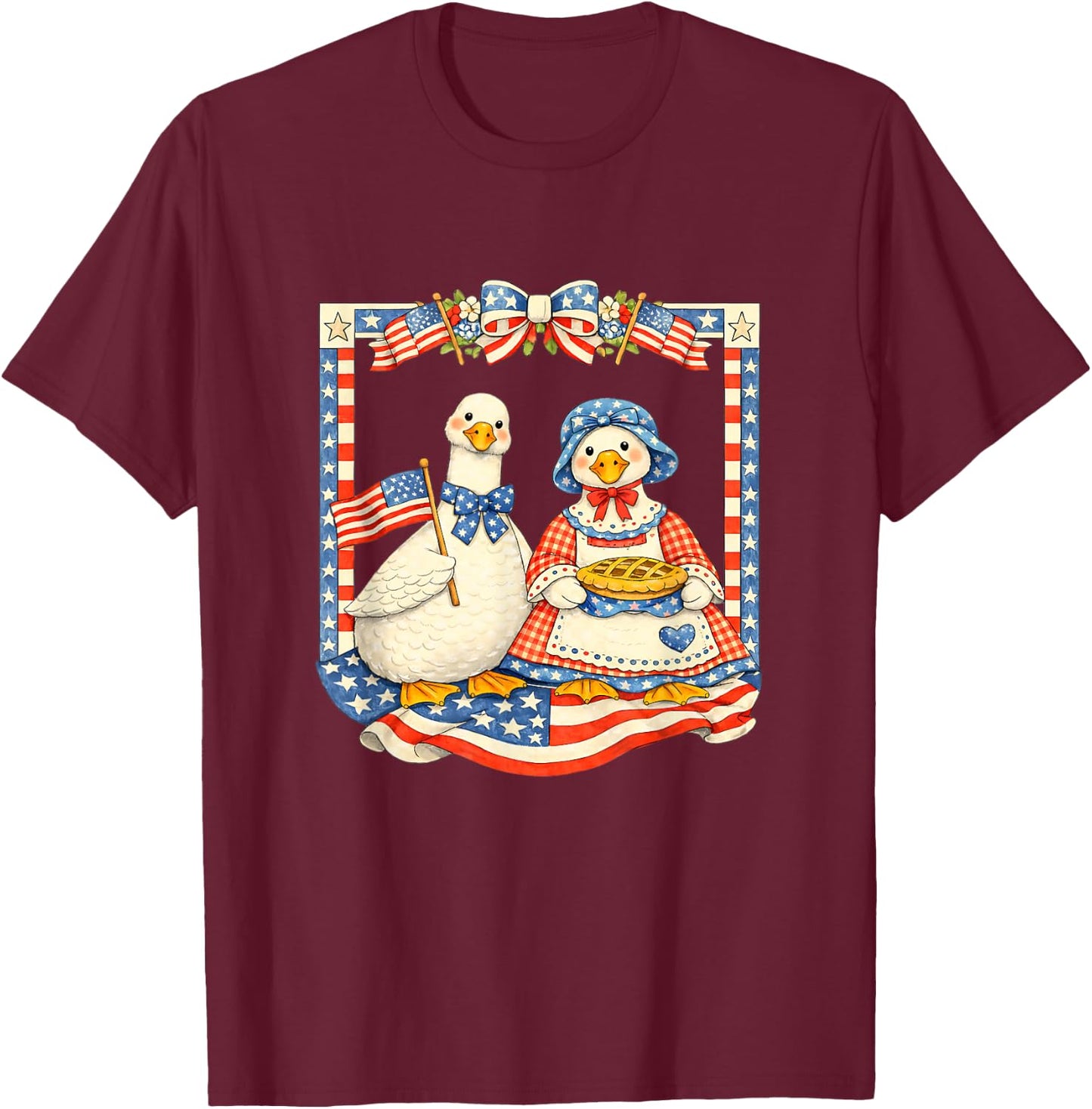 Patriotic Geese Retro Vintage America USA Goose Couple T-Shirt - T-Shirt | Maroon