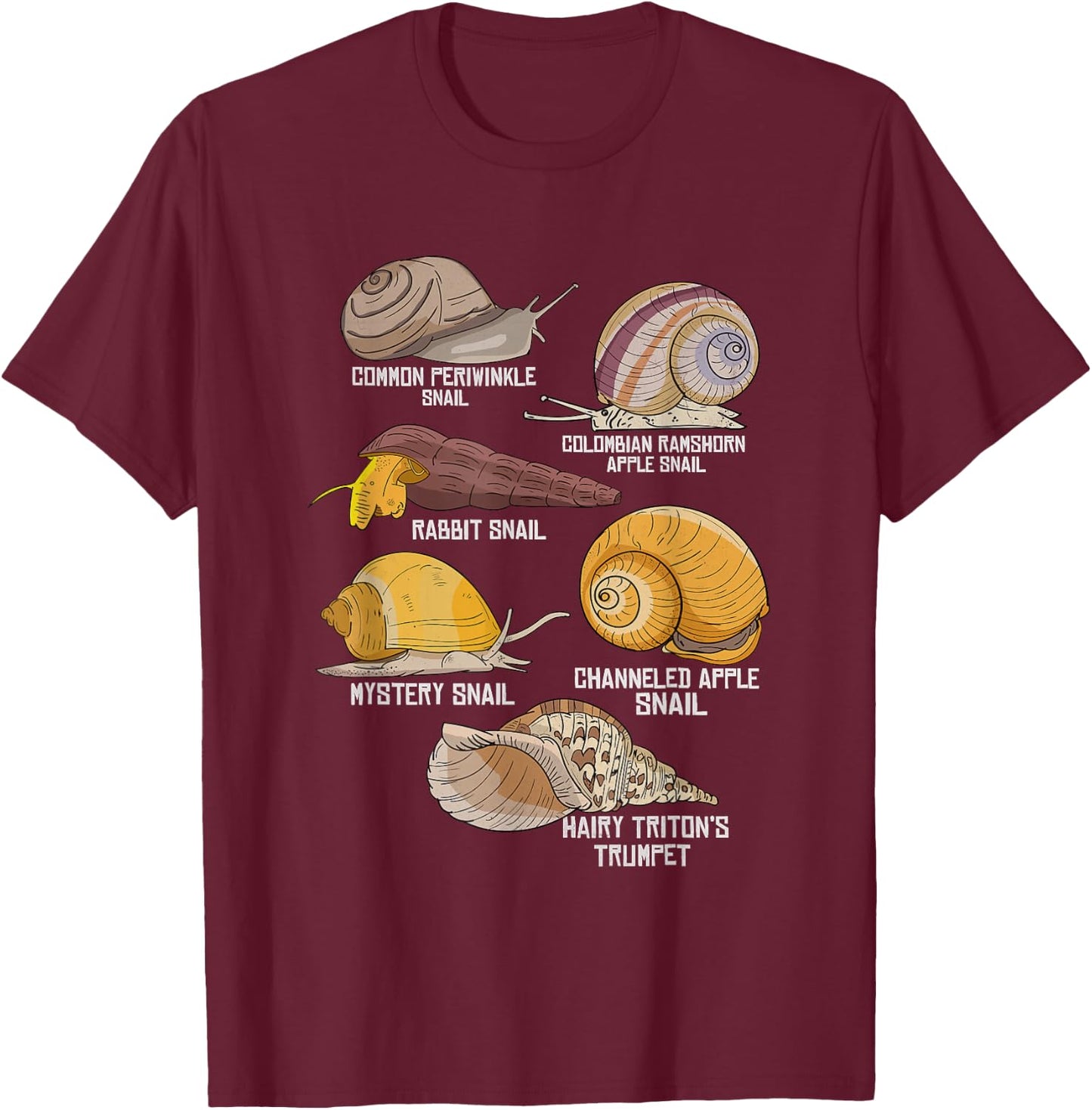 Water Snail Species Illustration Biology Water Snails T-Shirt - T-Shirt | Maroon