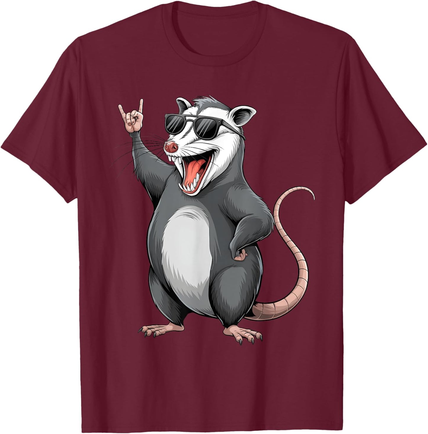 Rocking Opossum Trash Animal Rock Music Funny Possum Graphic T-Shirt - T-Shirt | Maroon