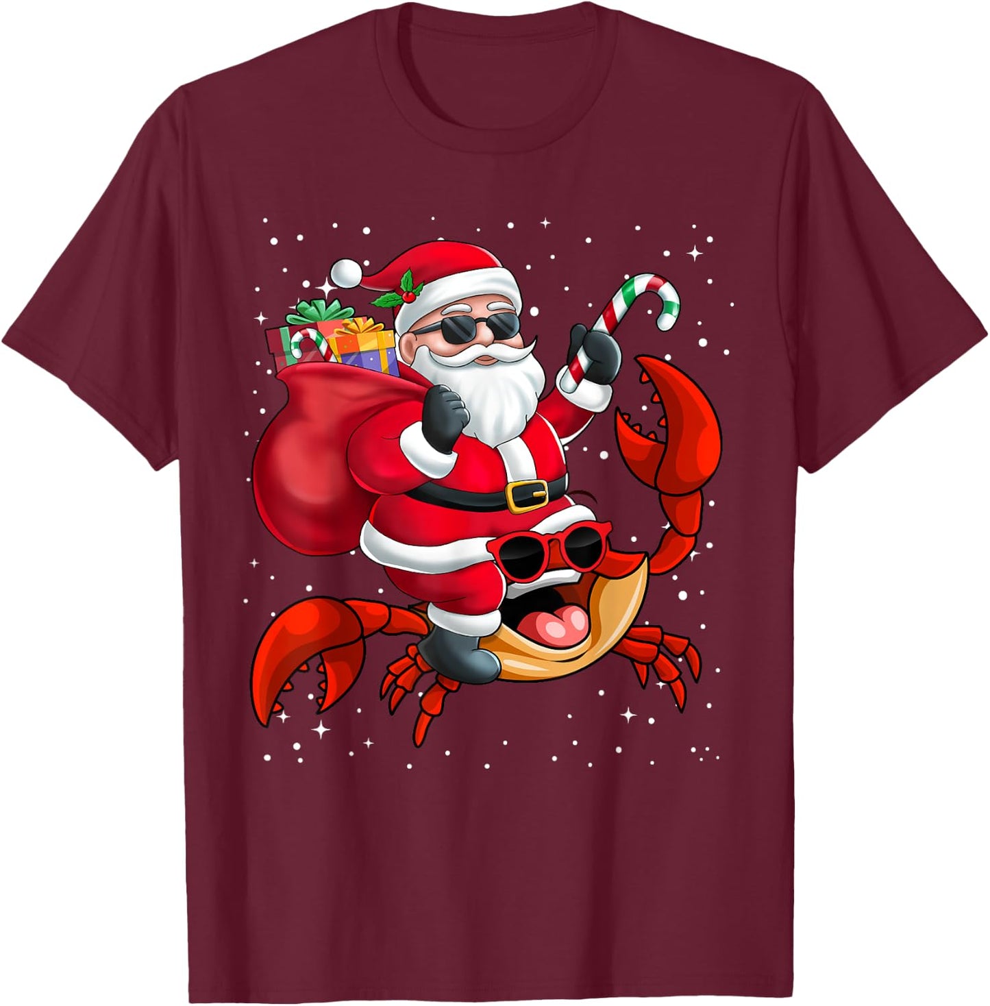 Santa Claus Riding A Crab Christmas Boy Girl Kids T-Shirt - T-Shirt | Maroon