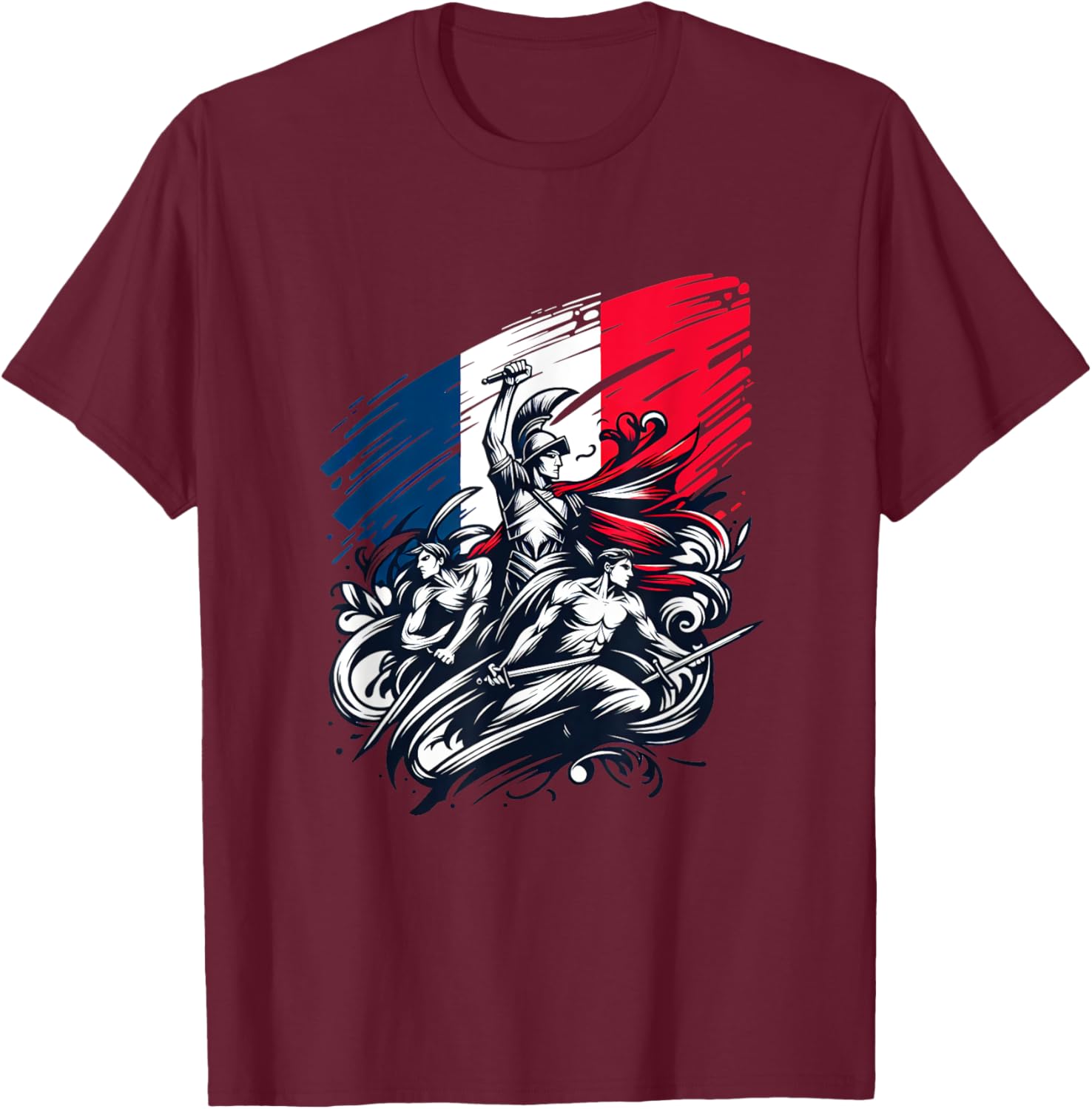 Vintage French Flag Banner Retro , Black, S T-Shirt - T-Shirt | Maroon