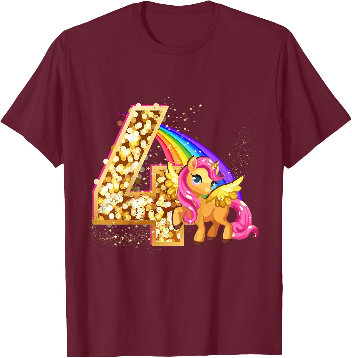 Kinder "Ich Bin 4" süßes Einhorn Geburtstag für Mädchen T-Shirt - T-Shirt | Maroon